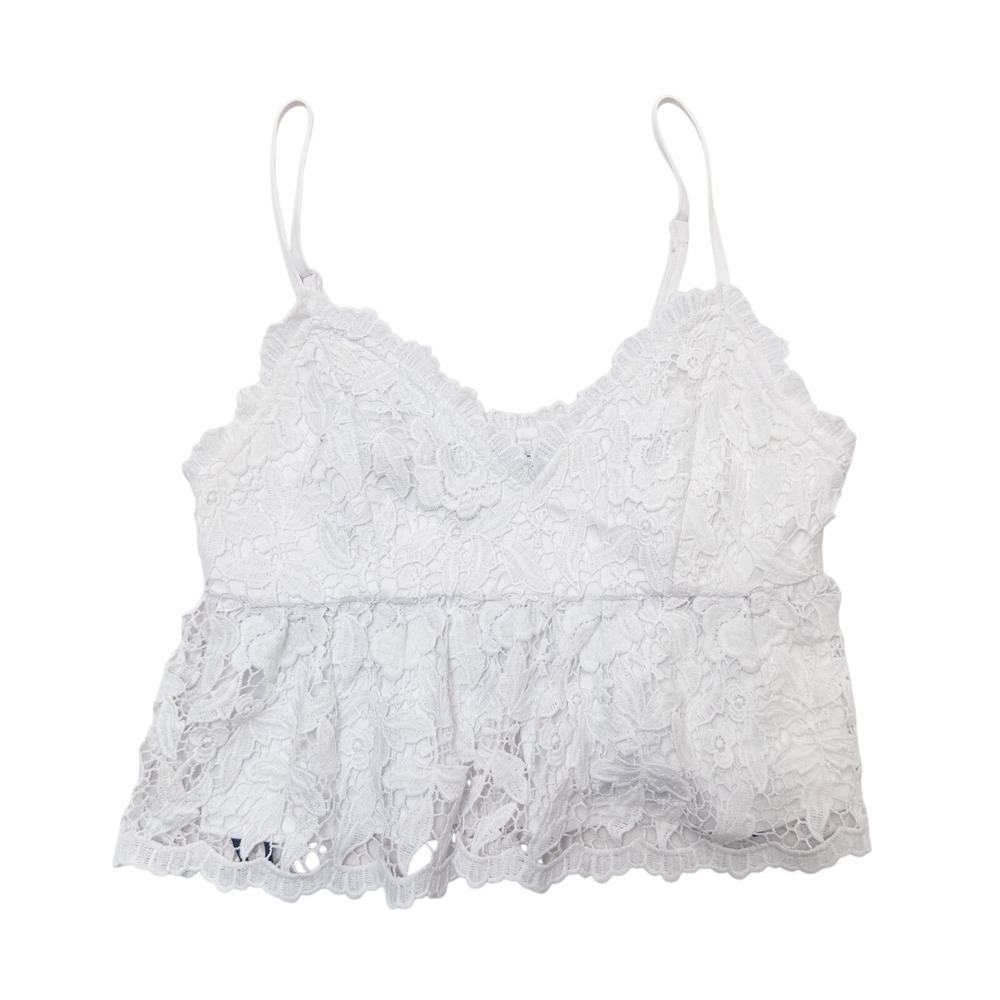 Forever 21 Women's White Lace Peplum Crop Top Size Small